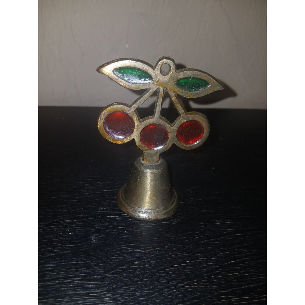 Stained Glass Cherry Pewter Bell Vintage